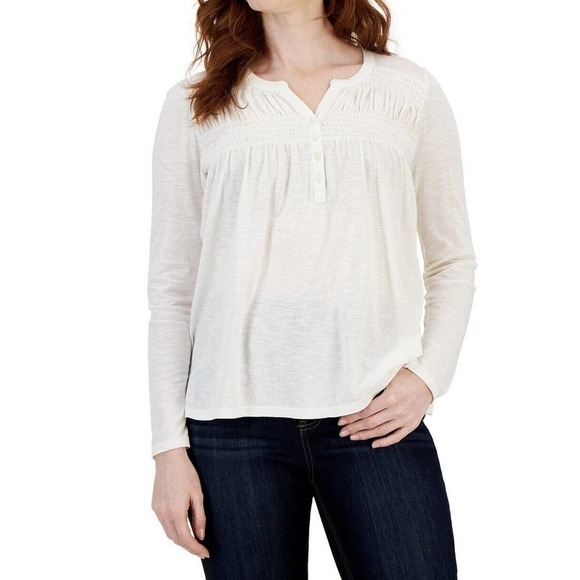 Style & Co Women's Smocked Cotton Blend Knit Top Cream Medium NWT - Picture 3 of 7